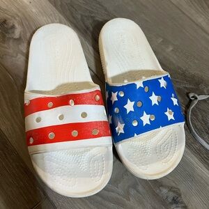 Kids Patriotic Slide Sandals- CROCS size 4